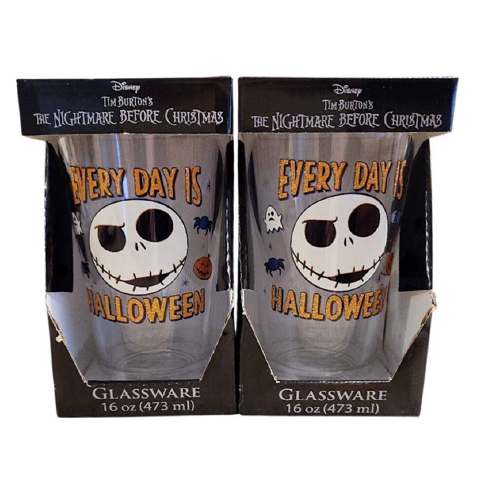 Disney The Nightmare Before Christmas Lot of 2 Glass Tumblers NWT Jack Skeleton